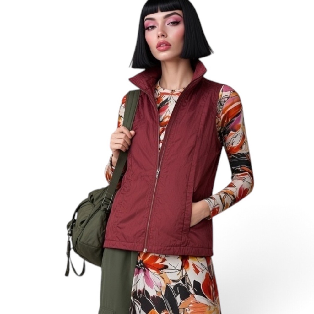 Boo Radley Vest Removable Panel Zip Up Funnel Neck Burgundy Gorpcore Utility 14